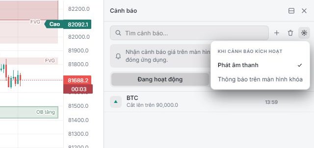 Menu bánh răng: Phát âm thanh và Thông báo trên màn hình khóa.