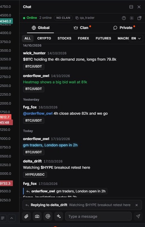 Replying to a message: the quoted message sits above the box (example messages).