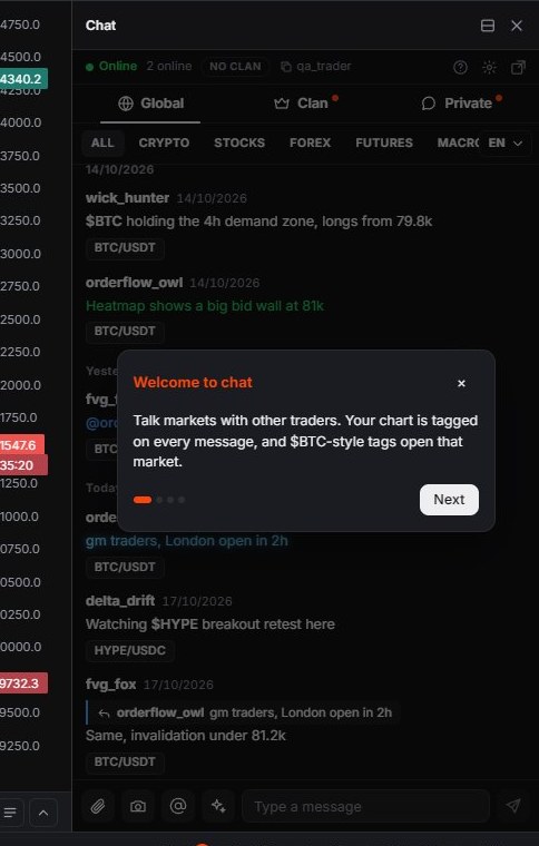 The short guide that opens the first time you use Chat.
