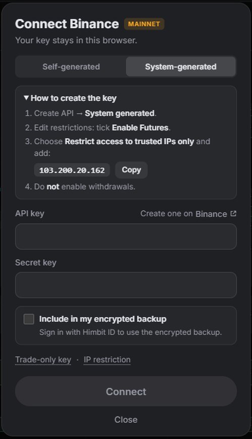 System-generated: tempel API key dan Secret key dari Binance.