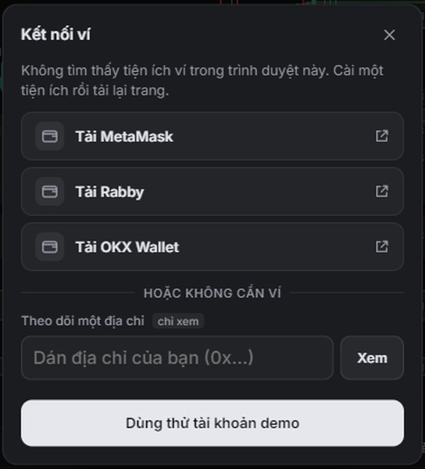 Trình duyệt chưa có tiện ích ví: cài ví, theo dõi một địa chỉ hoặc dùng thử tài khoản demo.