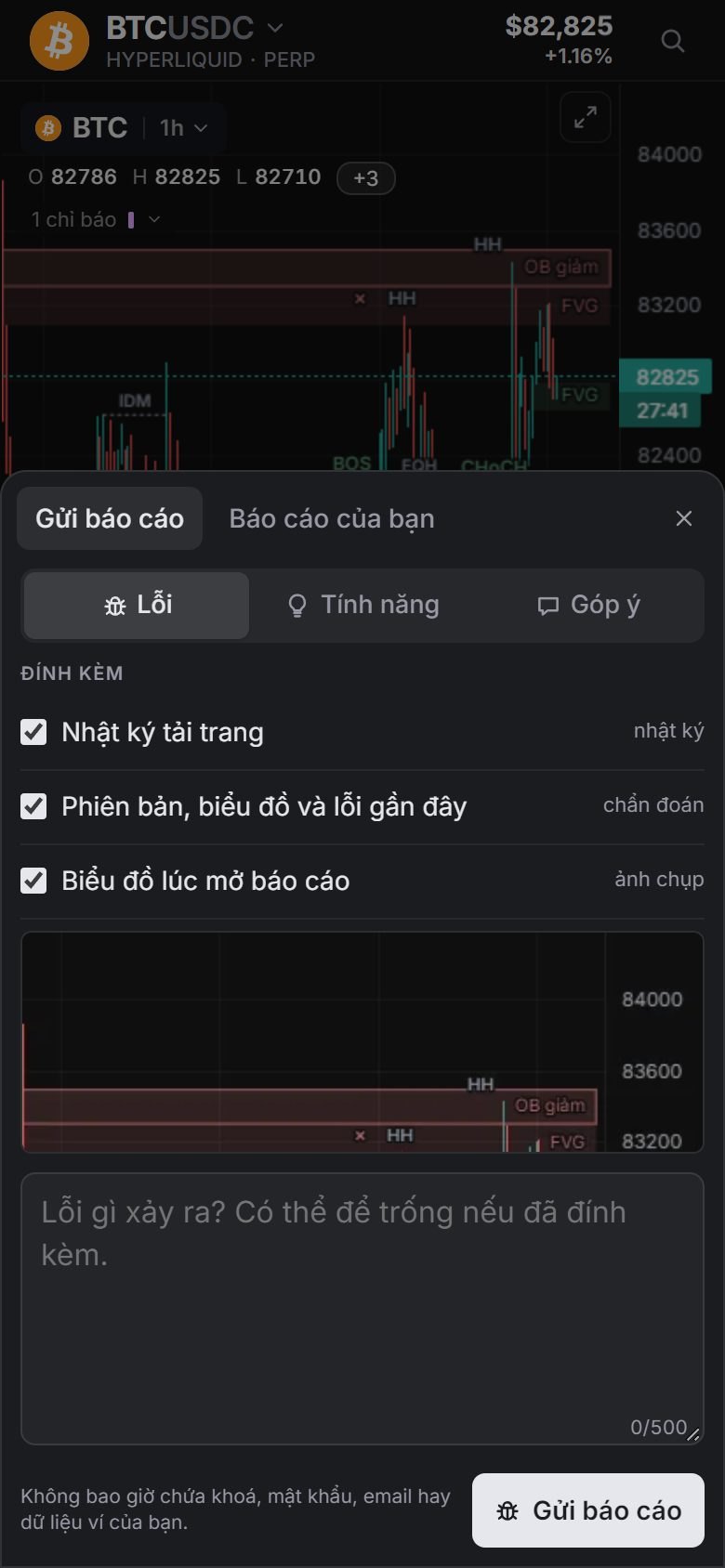 Trên điện thoại: Báo lỗi mở dạng bảng trượt, báo lỗi đánh dấu sẵn các mục đính kèm.