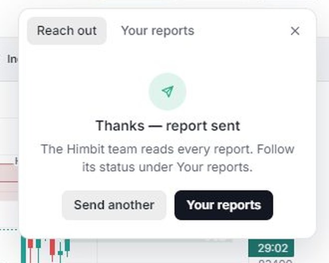 Thanks — report sent. Follow it under Your reports.