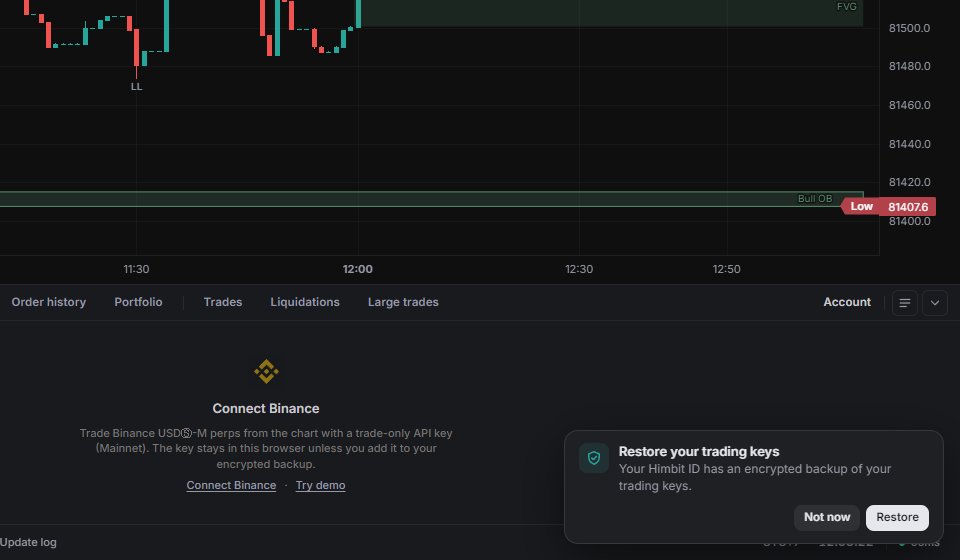 Signed in on a new device with the same Himbit ID: restore your trading keys.