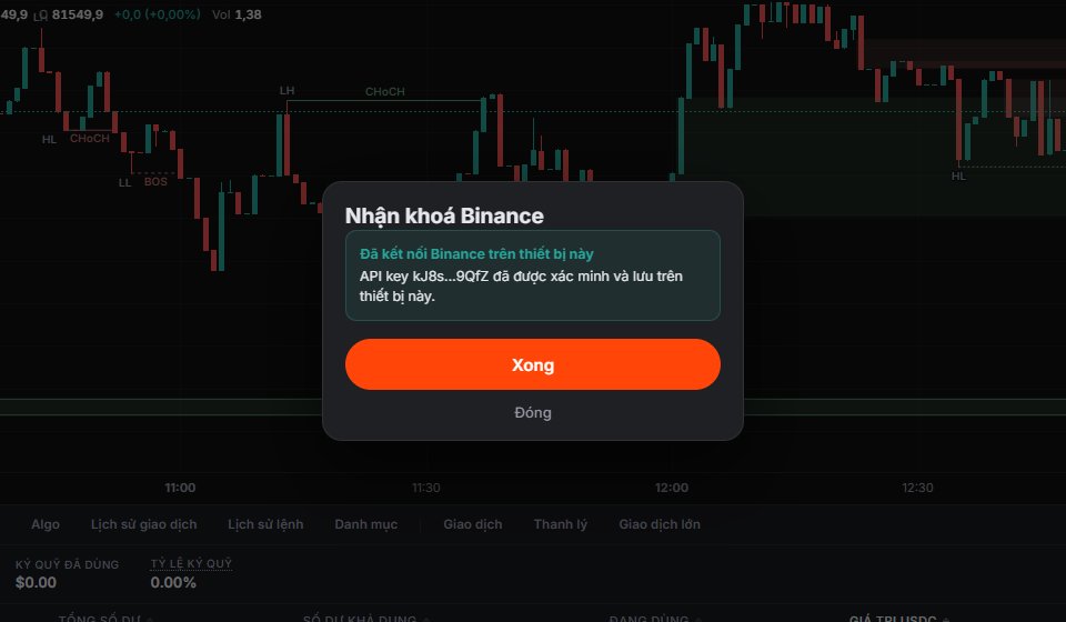 Binance đã kết nối trên thiết bị mới bằng key vừa nhận.